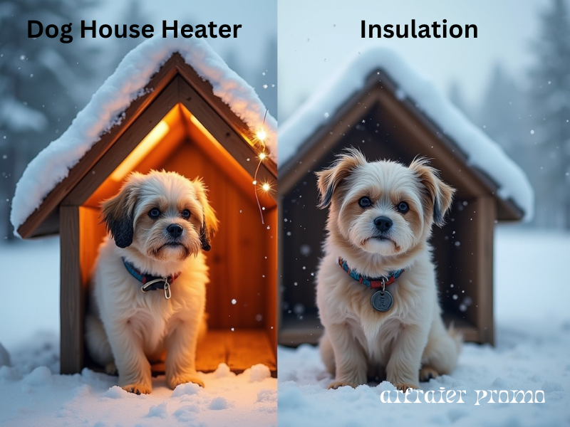 Insulated dog house compared to a dog house with a heater
