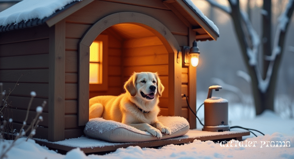 Warm and safe outdoor dog house with a heater