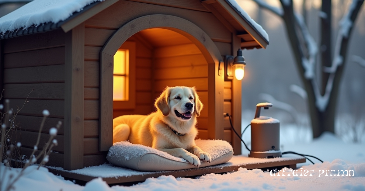 Warm and safe outdoor dog house with a heater