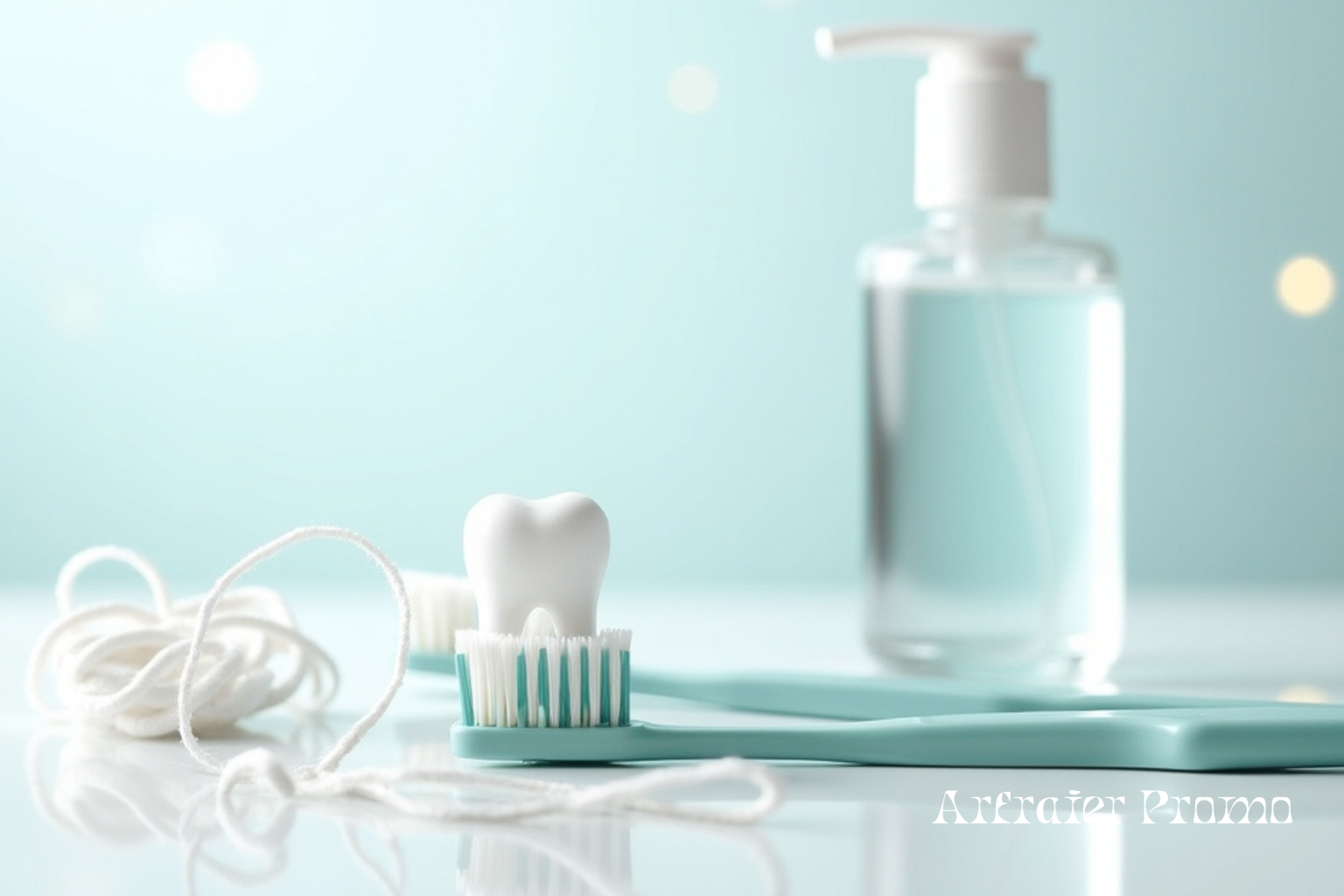 essential oral hygiene tools such as toothbrush, floss, and mouthwash.