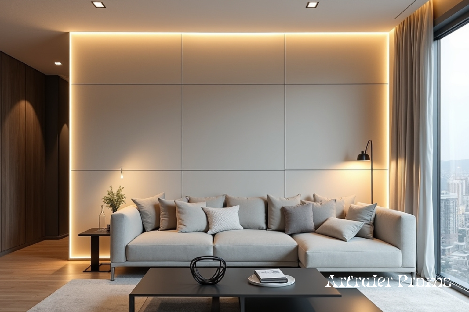 Modern minimalist panel accent wall in living room