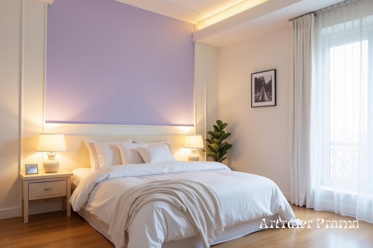 Bedroom with pastel accent wall and cozy décor