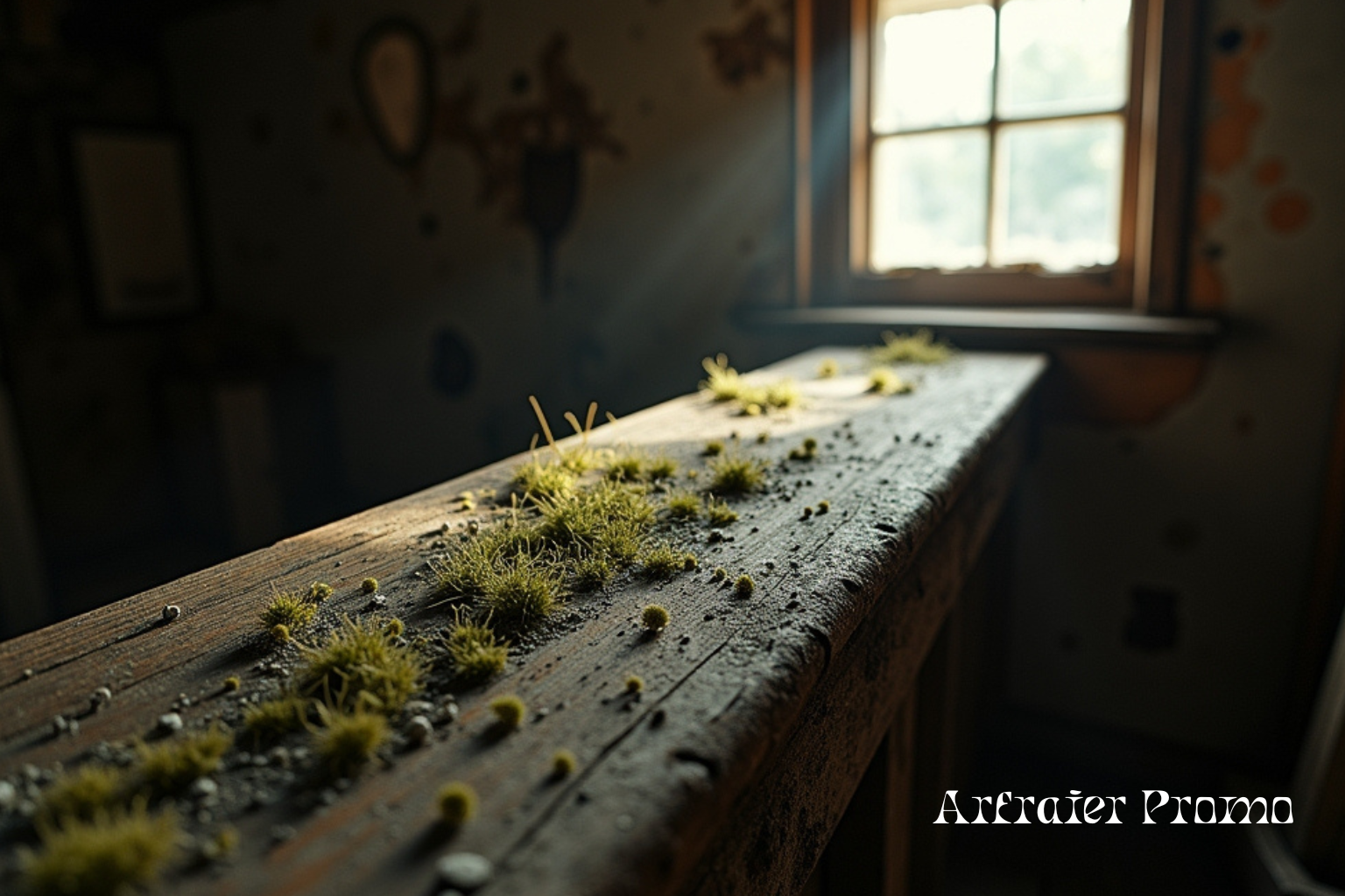 Early signs of wood mites on a wooden beam