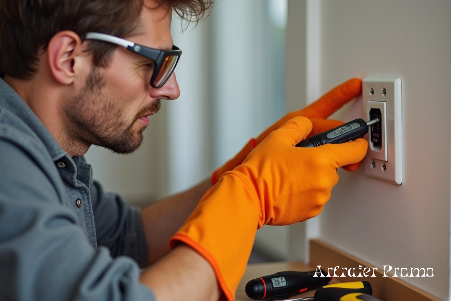 Homeowner practicing electrical safety during maintenance.