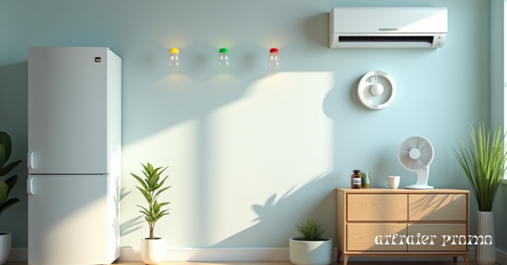 home appliances highlighting electricity usage and energy-saving practices